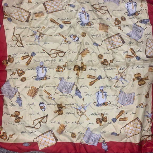 VTG Jones New York 100% Silk Rolled Edge Printed Scarf Perfume Tassel Key Square - Picture 6 of 11